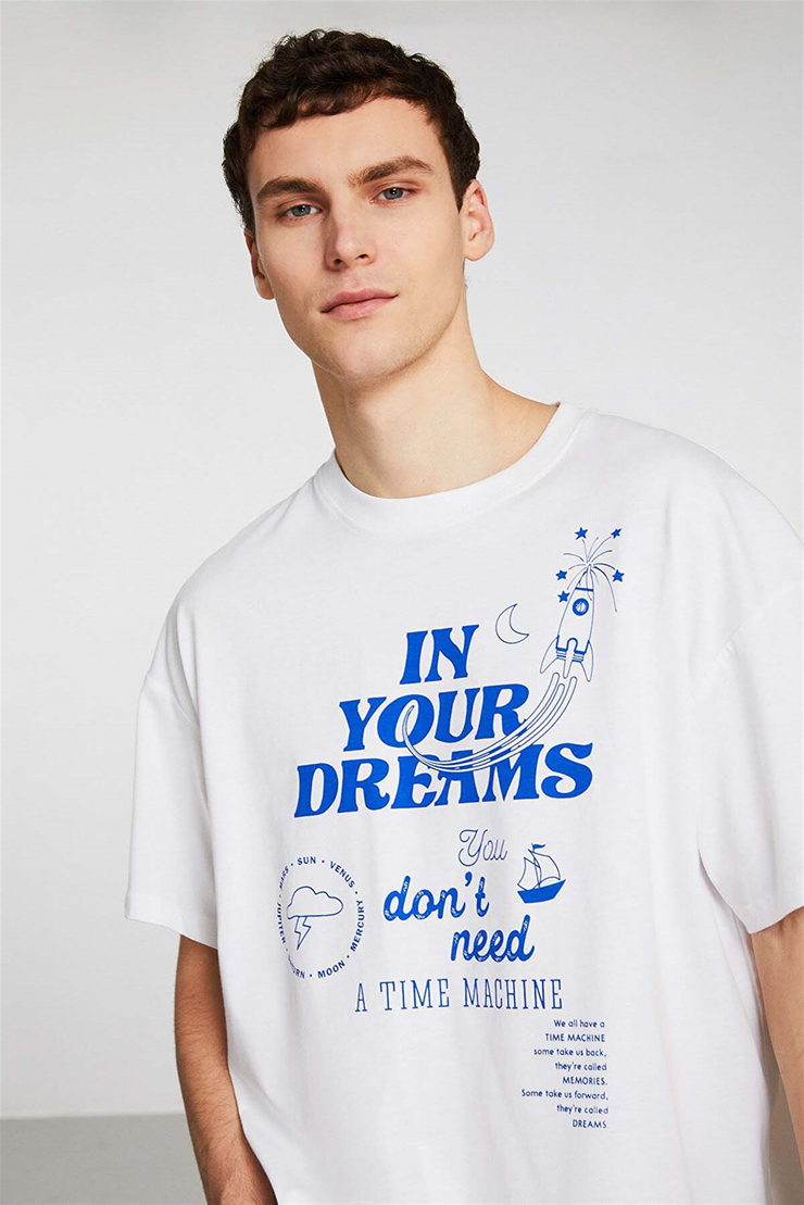 STRAIGHT Örme Oversize Mavi  T-Shirt