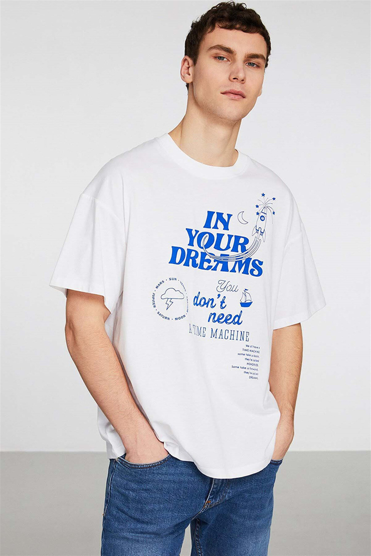 STRAIGHT Örme Oversize Mavi  T-Shirt