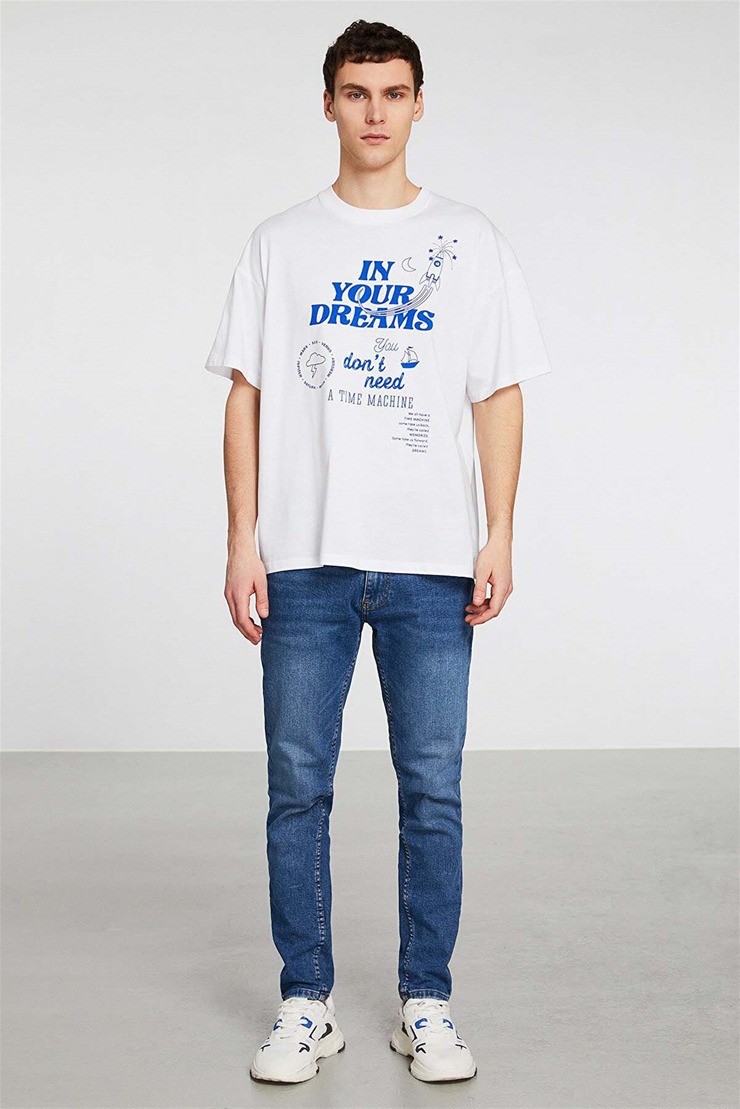 STRAIGHT Örme Oversize Mavi  T-Shirt