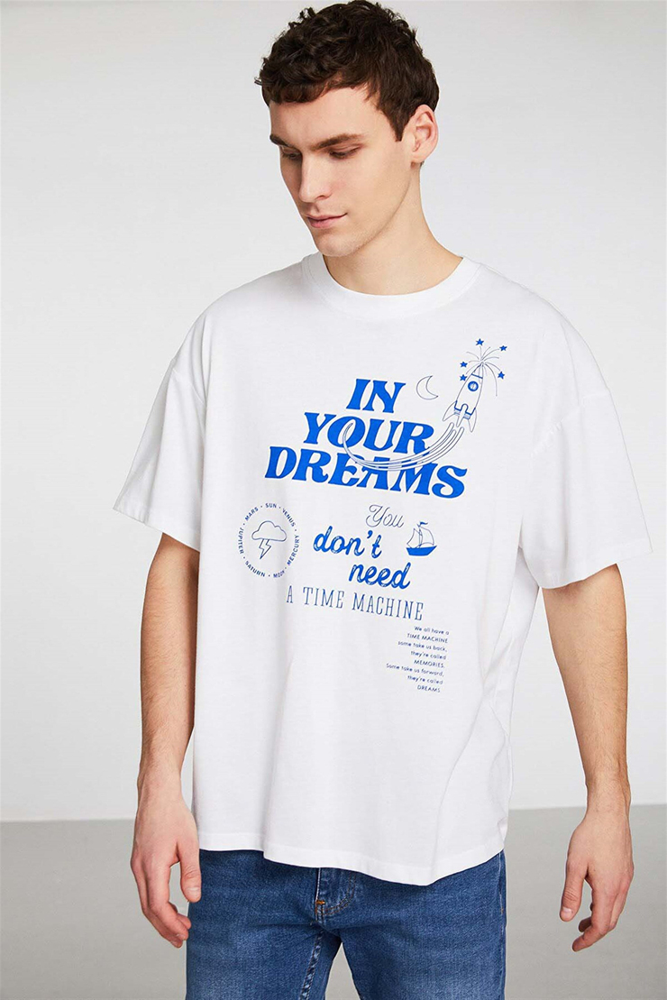 STRAIGHT Örme Oversize Mavi  T-Shirt