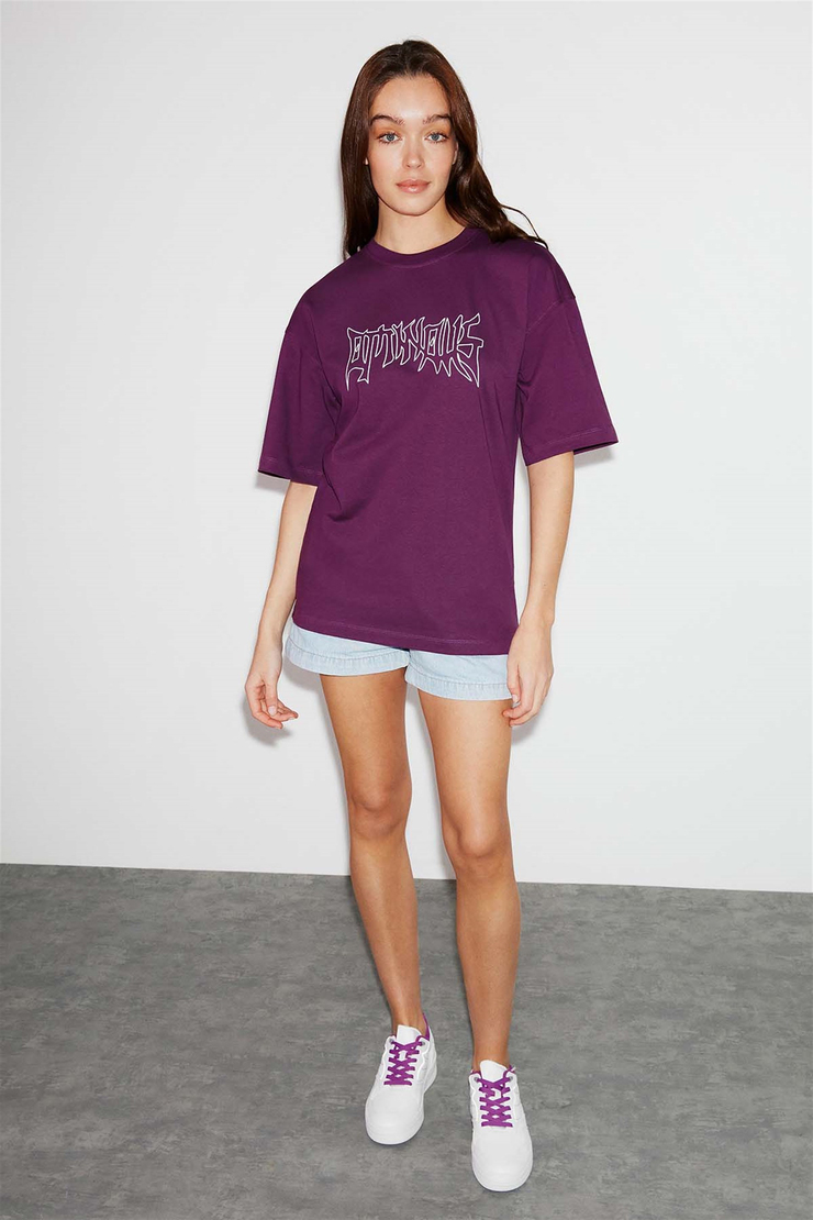STREET Örme Oversize Mor  T-Shirt