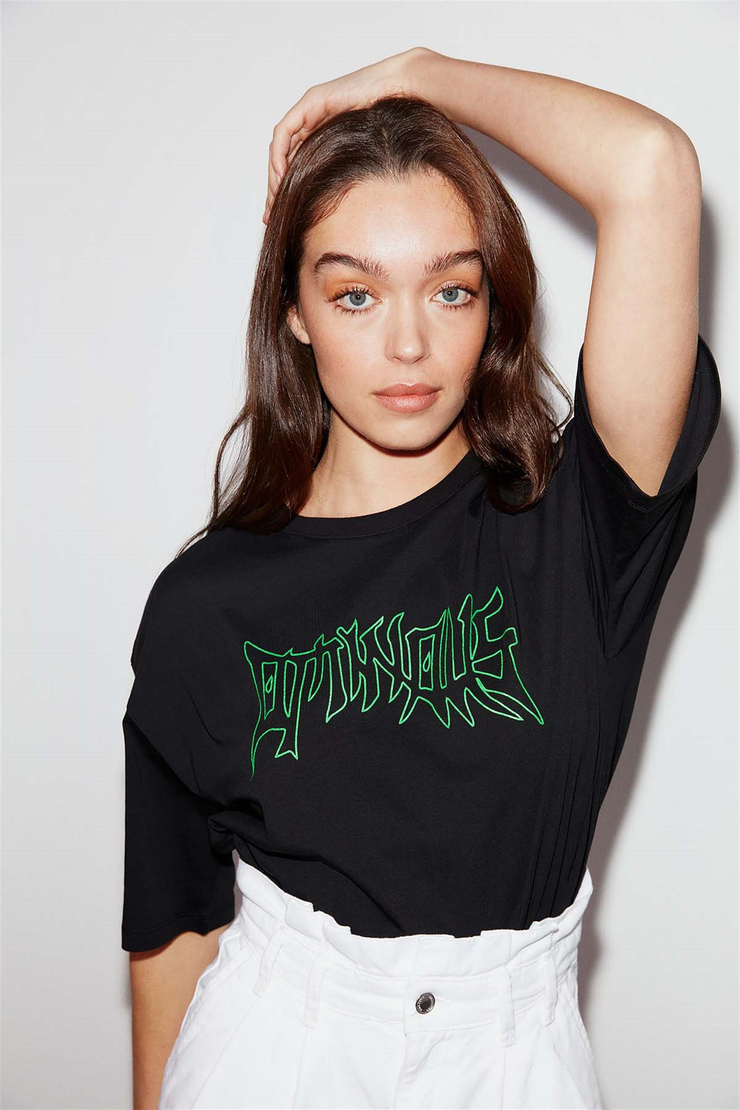 STREET Örme Oversize Siyah  T-Shirt