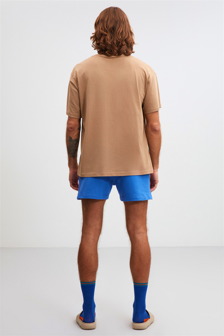 STRUCTURE Bej Erkek Önü Baskılı   Kısa Kollu   Oversize T-Shirt