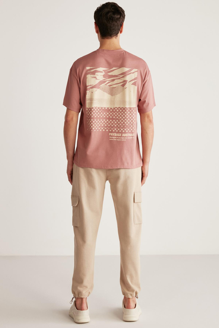 STUART Erkek Oversize Fit %100 Pamuk Kalın Dokulu Baskılı Mürdüm T-Shirt
