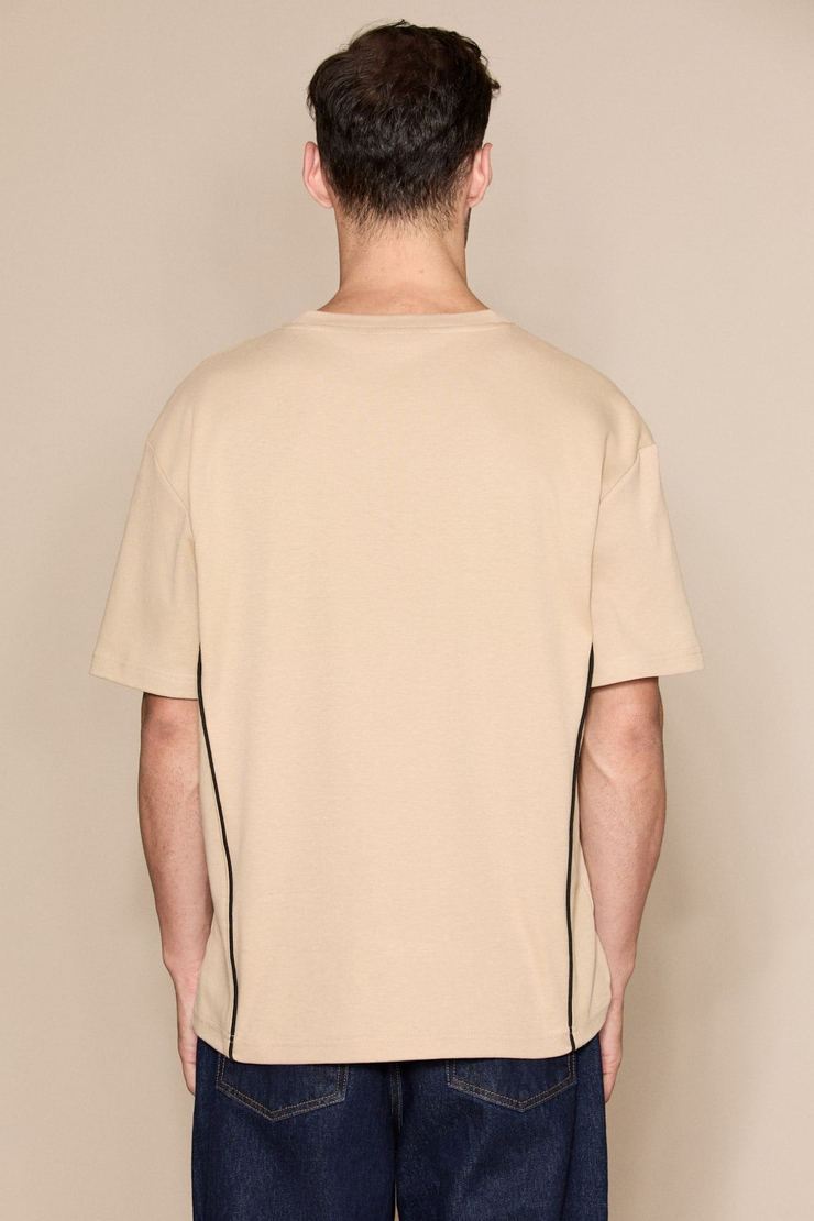 STUDIO Erkek Organik Pamuklu Biyeli Kısa Kollu Vizon - Bej T-Shirt