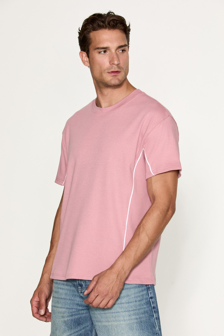 STUDIO Erkek Organik Pamuklu Biyeli Kısa Kollu Pembe T-Shirt