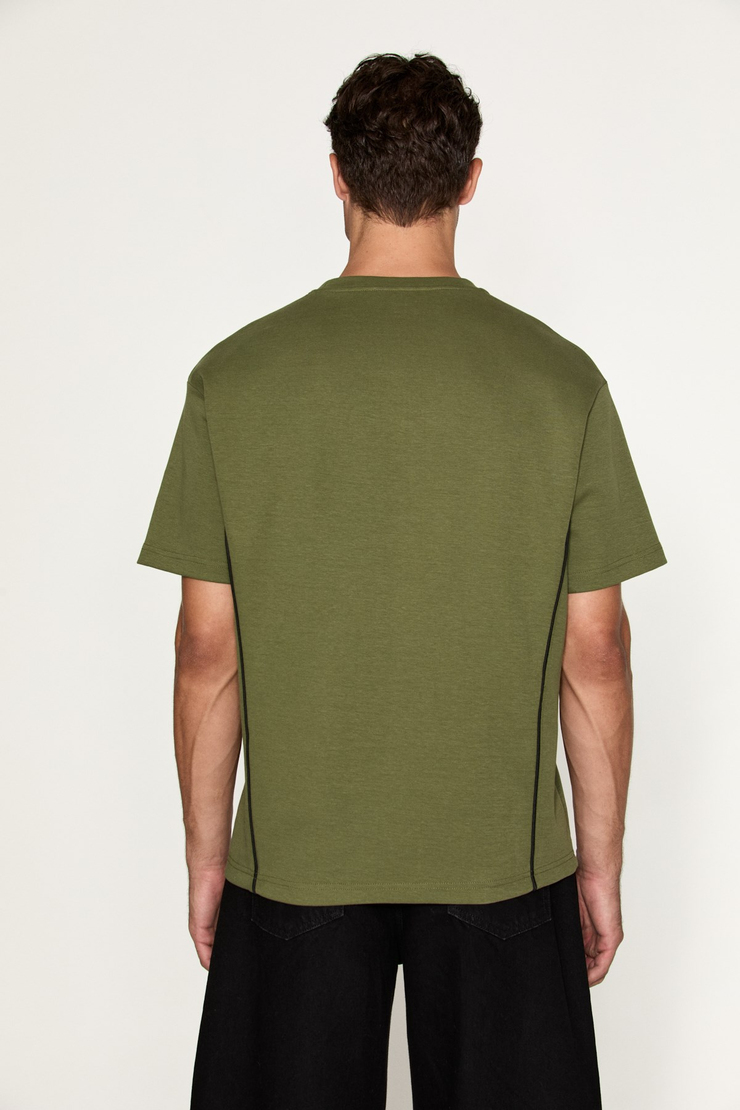 STUDIO Erkek Organik Pamuklu Biyeli Kısa Kollu Haki T-Shirt