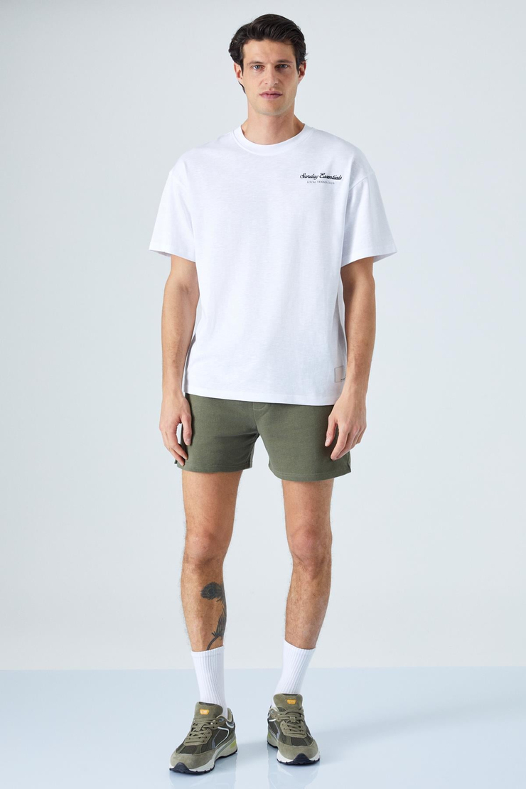SUNDAY Erkek Bisiklet Yaka Kısa Kol Oversize Beyaz T-Shirt