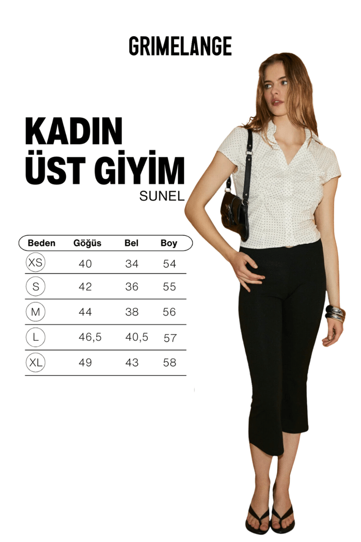 SUNEL Kadın Yumuşak Ve Esnek Kumaşlı Puantiyeli Büzgü Detaylı Beyaz - Siyah Gömlek