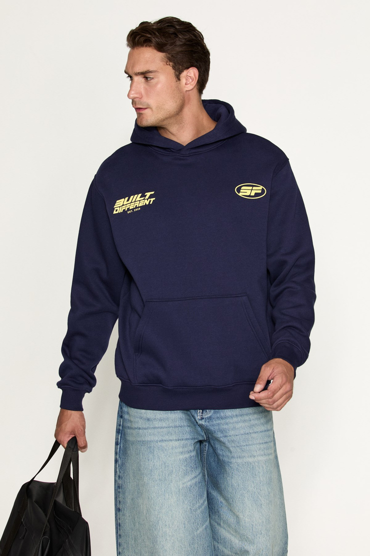 SYLAS Erkek Baskılı Kapüşonlu Lacivert Sweatshirt