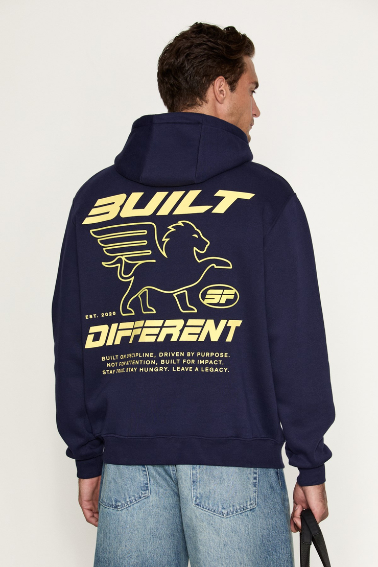 SYLAS Erkek Baskılı Kapüşonlu Lacivert Sweatshirt