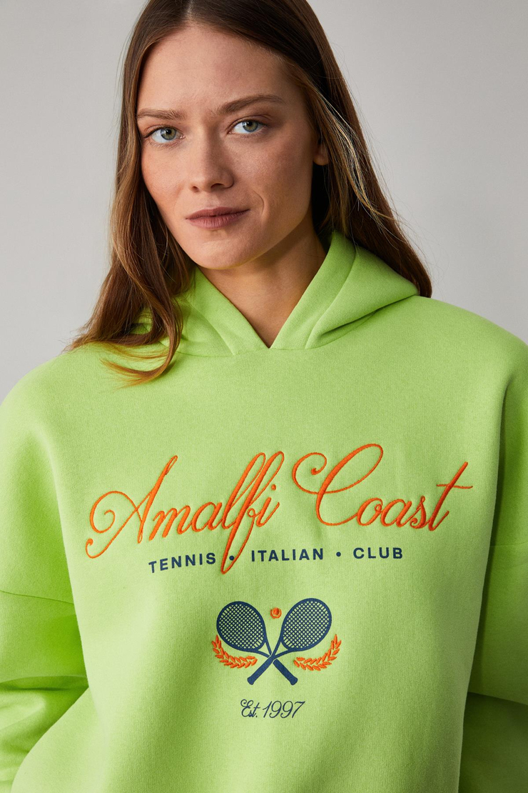 TACNA Kadın Kapüşonlu Uzun Kollu Oversize Yeşil Sweatshirt