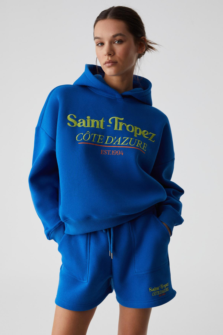 TACNA Kadın Kapüşonlu Uzun Kollu Oversize Mavi Sweatshirt