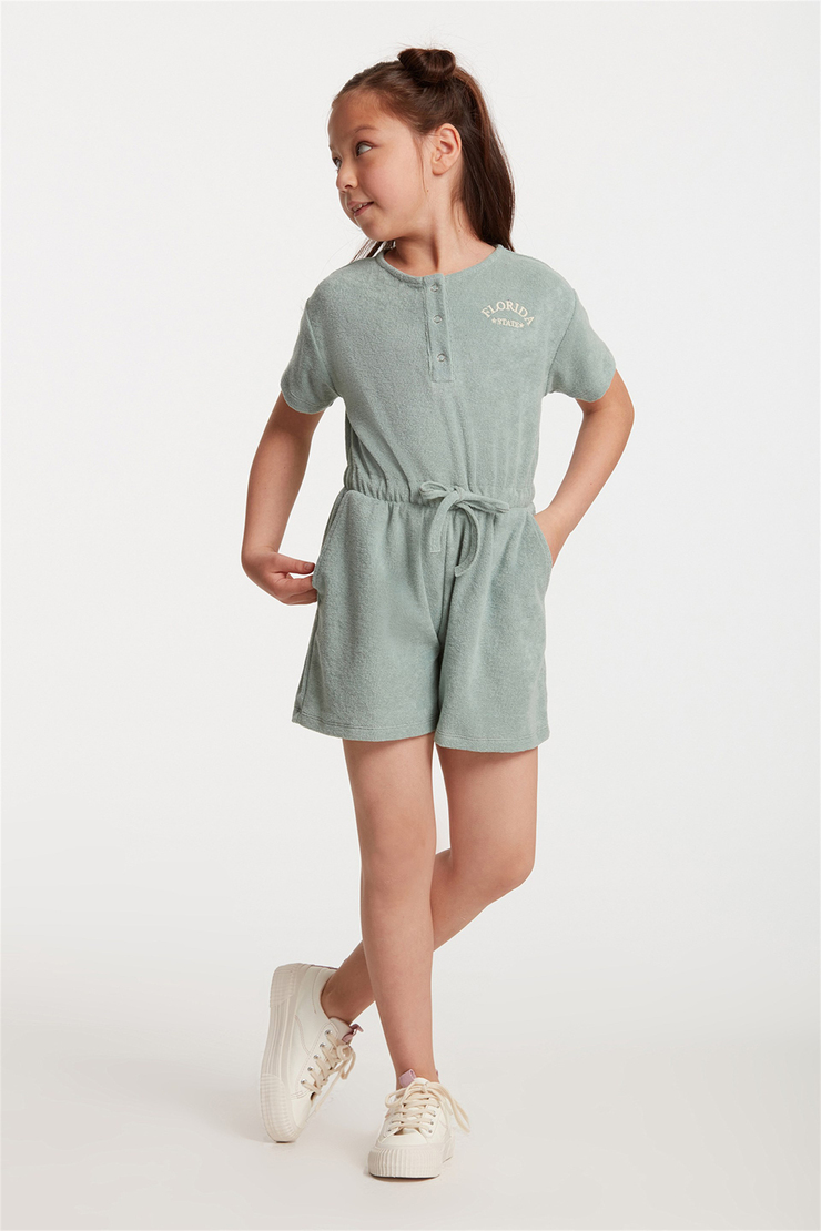 TAFFY Çocuk Mint Yeşili Nakışlı-İşlemeli Yuvarlak Yaka Comfort Fit Tulum