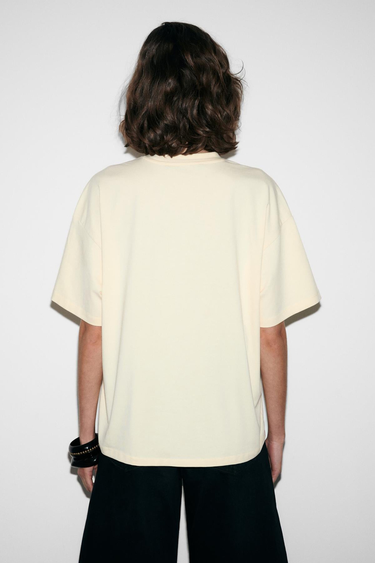 TAMBEZA Kadın %100 Pamuk Yumuşak Kumaşlı Baskı Detaylı Sarı T-Shirt