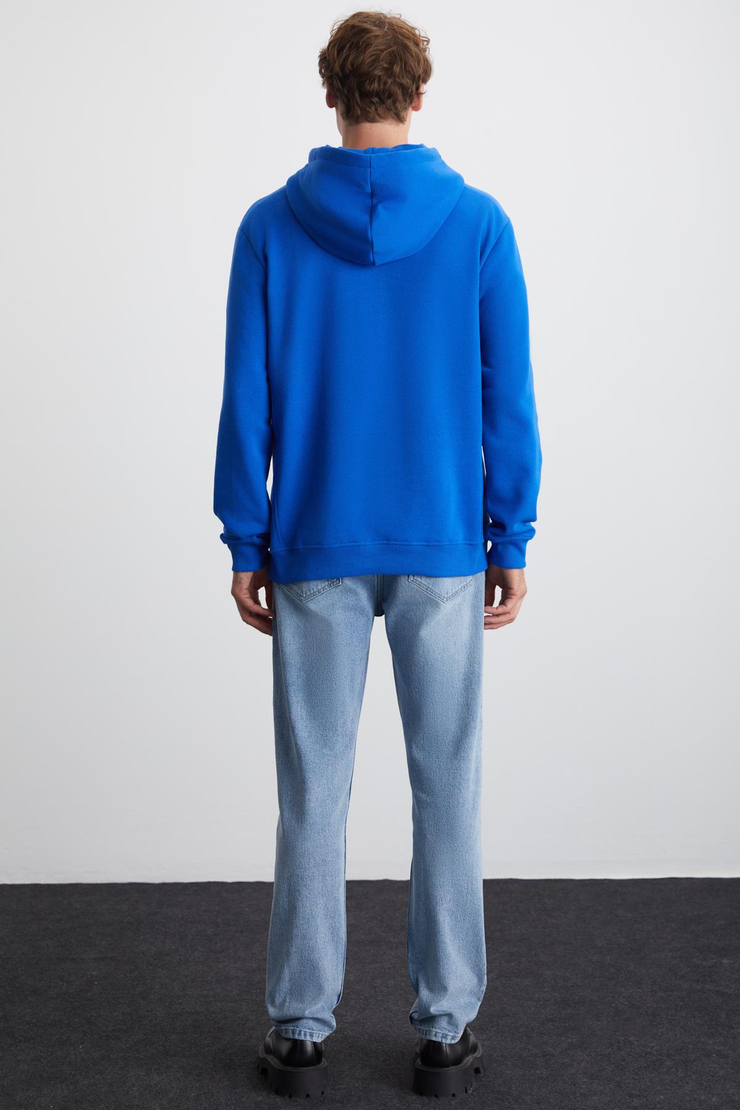 TAMMY Erkek Yumuşacık İçi Polarlı Baskılı 3 İplik Kapüşonlu Regular Mavi Sweatshirt