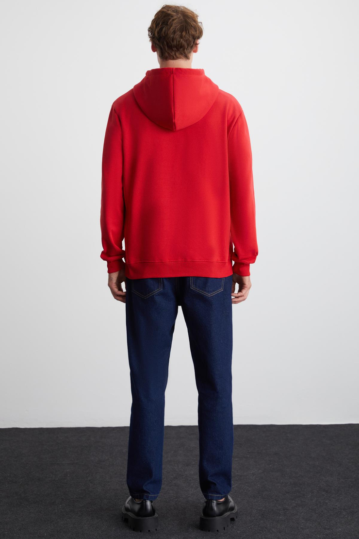TAMMY Erkek Yumuşacık İçi Polarlı Baskılı 3 İplik Kapüşonlu Regular Kırmızı Sweatshirt