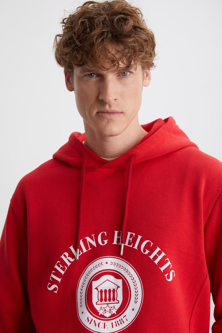 TAMMY Erkek Yumuşacık İçi Polarlı Baskılı 3 İplik Kapüşonlu Regular Kırmızı Sweatshirt