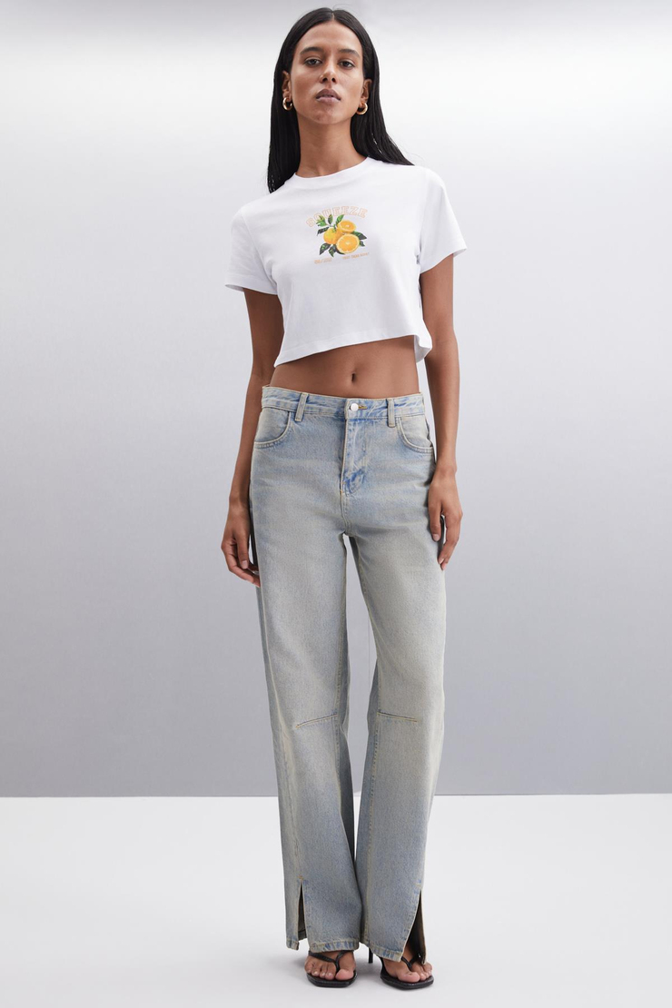 TANITH  Crop Beyaz Tekli T-Shirt