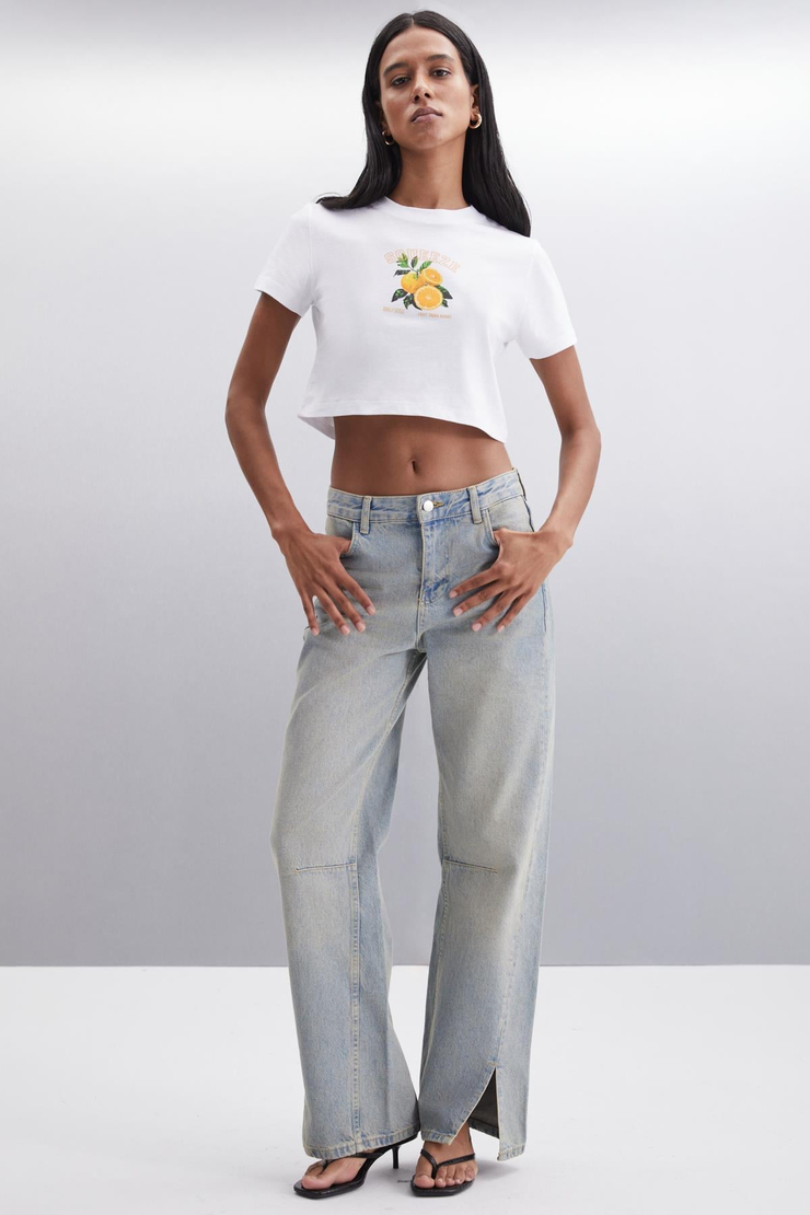 TANITH  Crop Beyaz Tekli T-Shirt