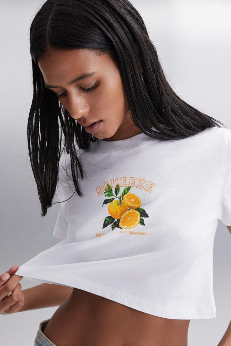 TANITH  Crop Beyaz Tekli T-Shirt