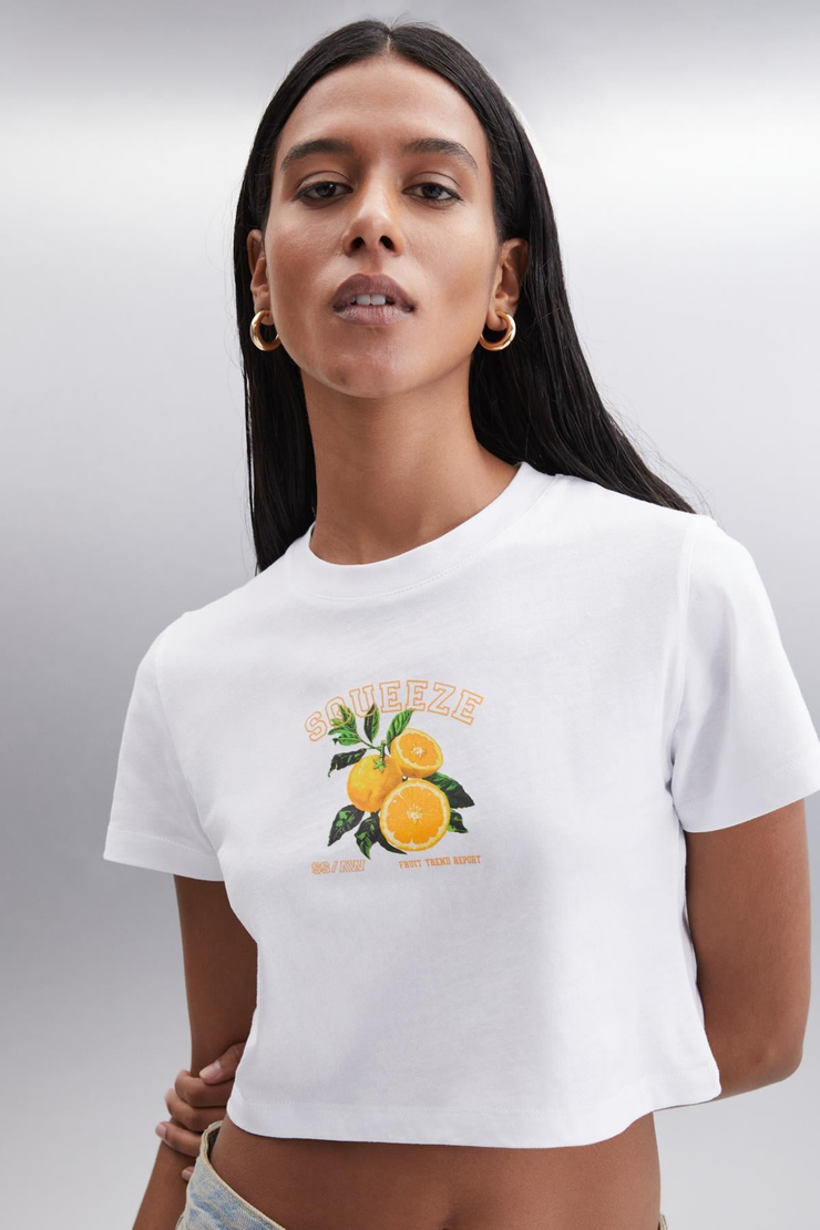 TANITH  Crop Beyaz Tekli T-Shirt