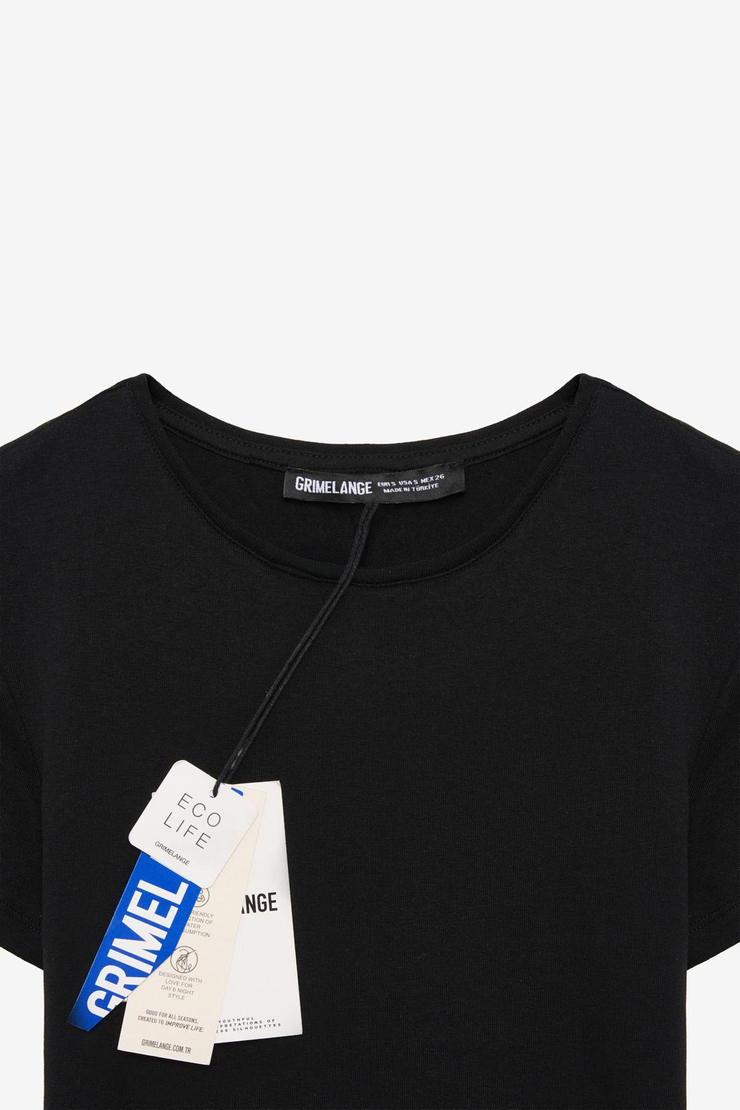 TARELIA Kadın Bisiklet Yaka Kısa Kollu Slim Siyah T-Shirt