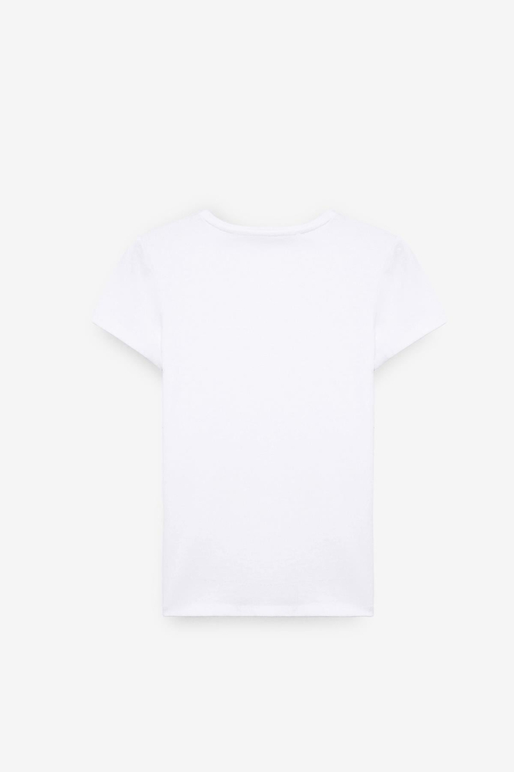 TARELIA Kadın Bisiklet Yaka Kısa Kollu Slim Beyaz T-Shirt