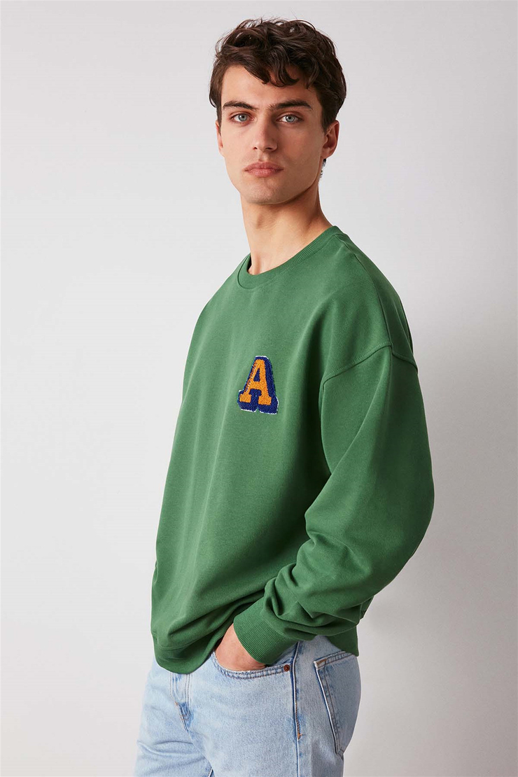 TEAM Örme Oversize Yeşil  Sweatshirt