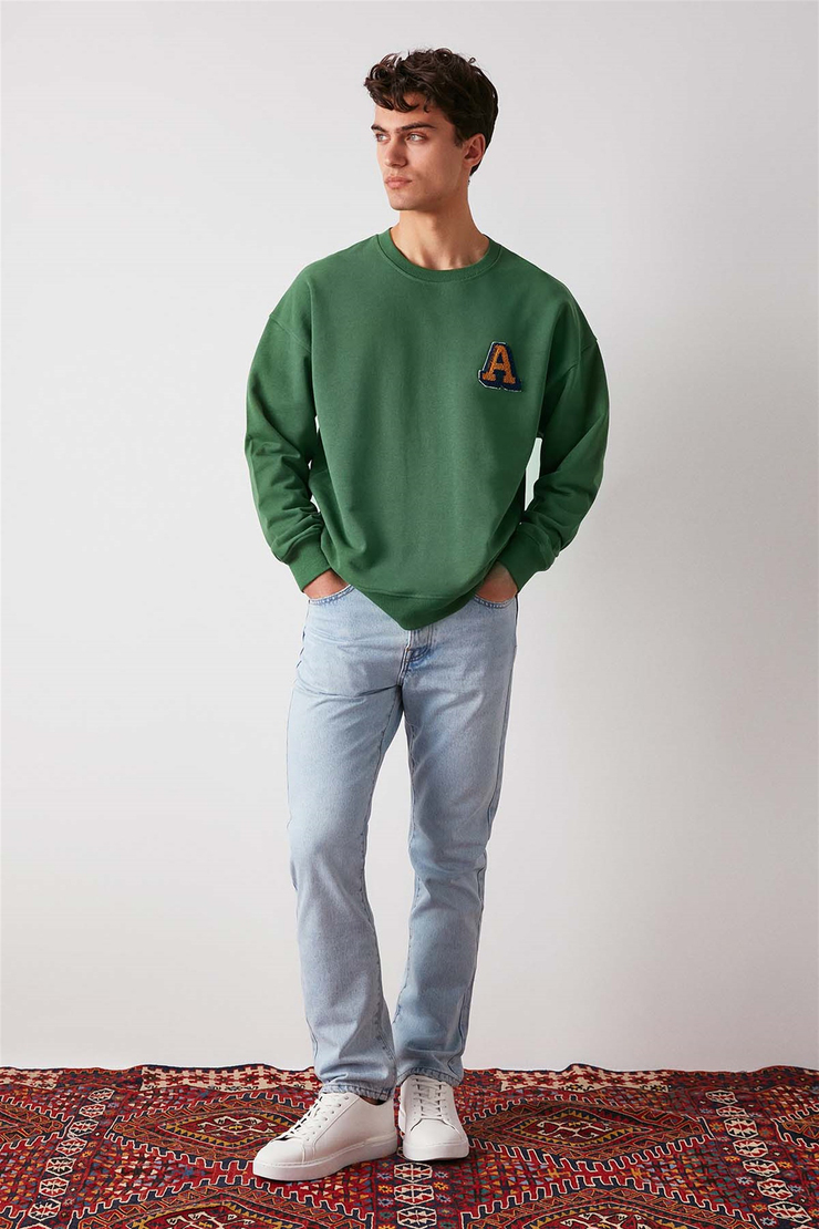 TEAM Örme Oversize Yeşil  Sweatshirt