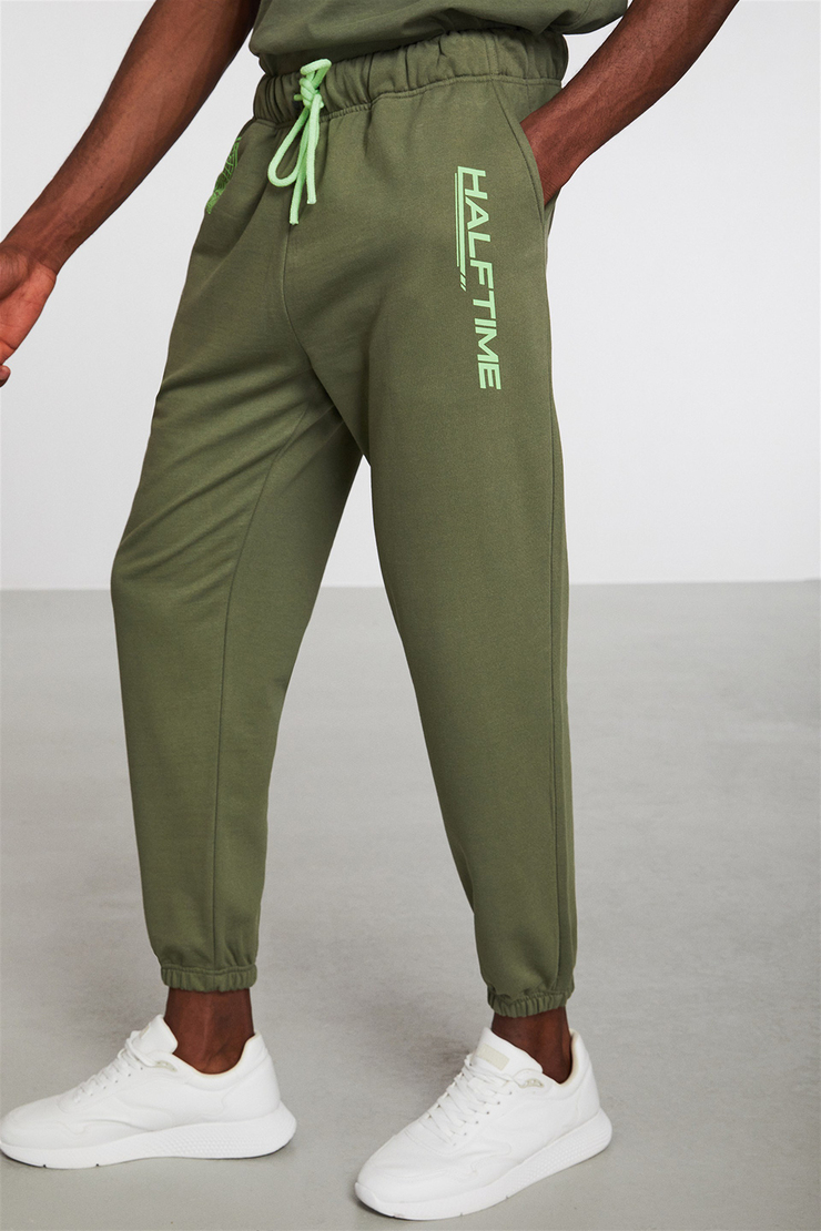 TEMPERATE Erkek Haki Baskılı  Comfort Fit Eşofman Altı