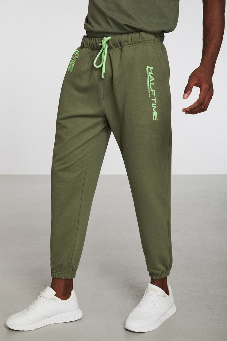 TEMPERATE Erkek Haki Baskılı  Comfort Fit Eşofman Altı