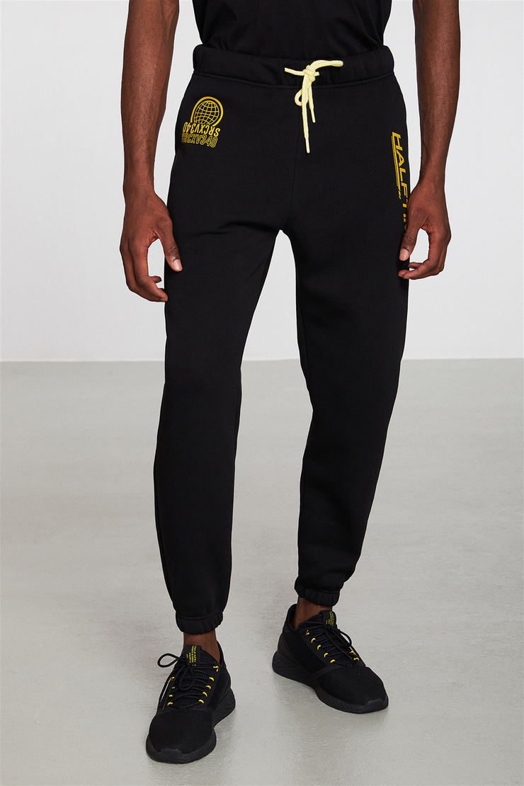TEMPERATE Erkek Siyah Baskılı  Comfort Fit Eşofman Altı