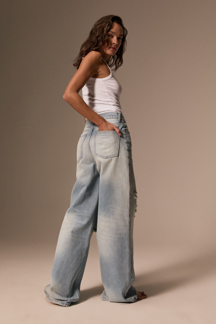 TENTA Kadın Yüksel Bel Wide Leg Jean Buz Mavi Pantolon
