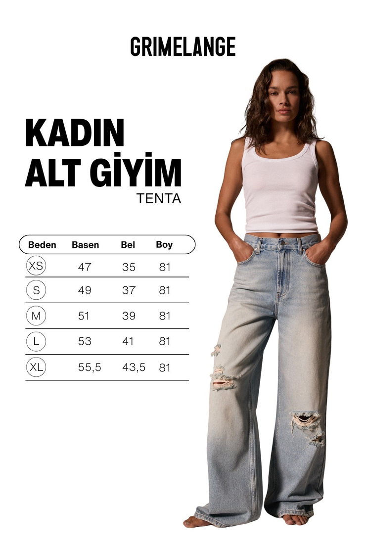 TENTA Kadın Yüksel Bel Wide Leg Jean Buz Mavi Pantolon