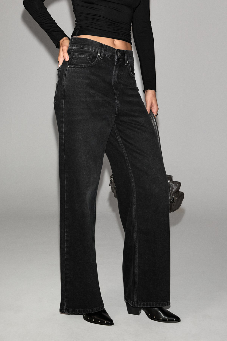 TENTA Kadın Yüksel Bel Wide Leg Jean Siyah Pantolon