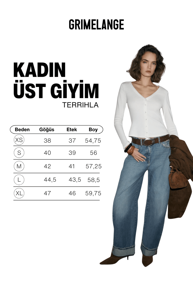 TERRIHLA Kadın Yumuşak Ve Esnek Kumaşlı Düğmeli V Yakalı Beyaz Bluz