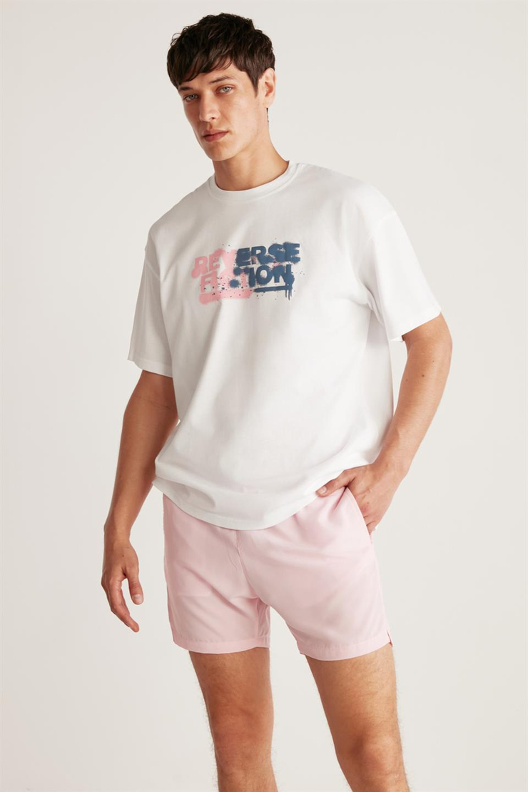 THEO Dokuma Regular Pembe  Deniz Şortu