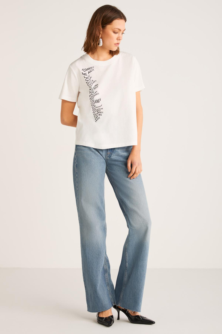 THESSA Basic Oversize Ekru Tekli T-Shirt