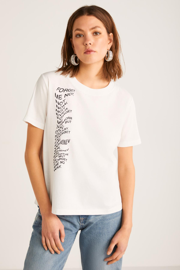THESSA Basic Oversize Ekru Tekli T-Shirt