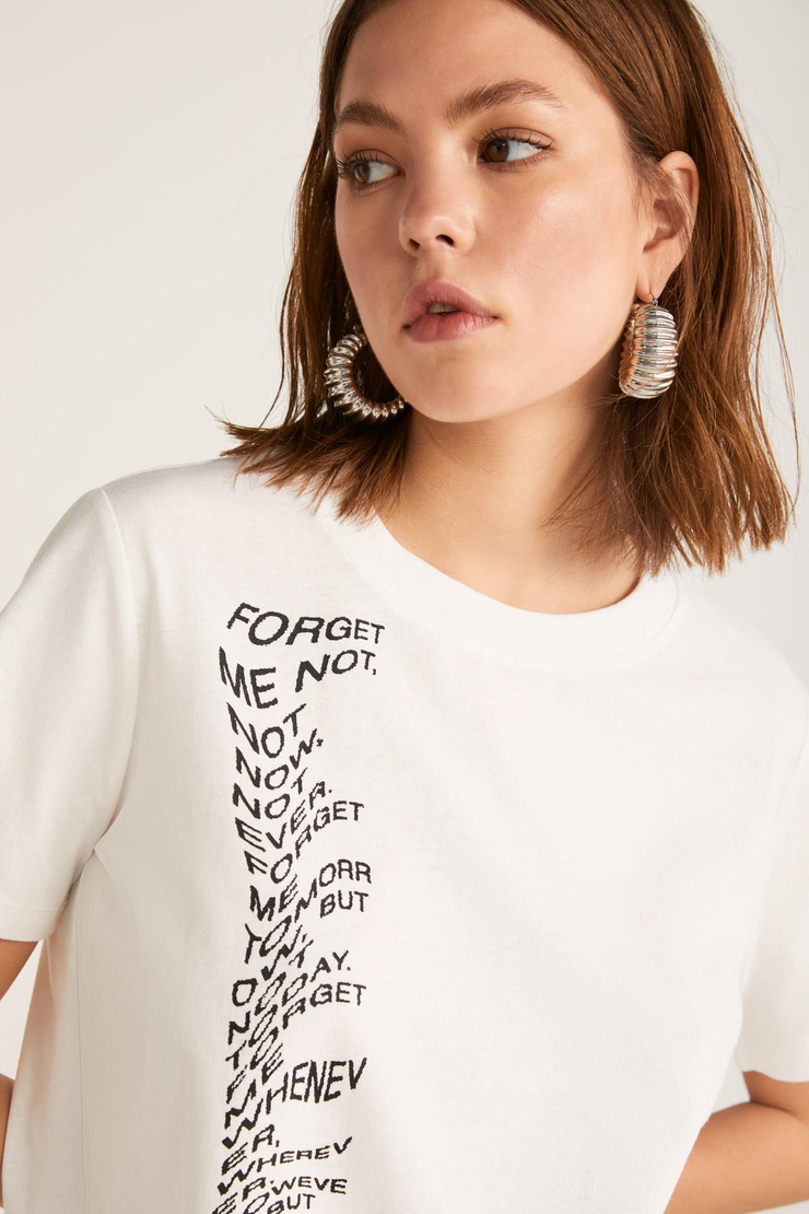 THESSA Basic Oversize Ekru Tekli T-Shirt