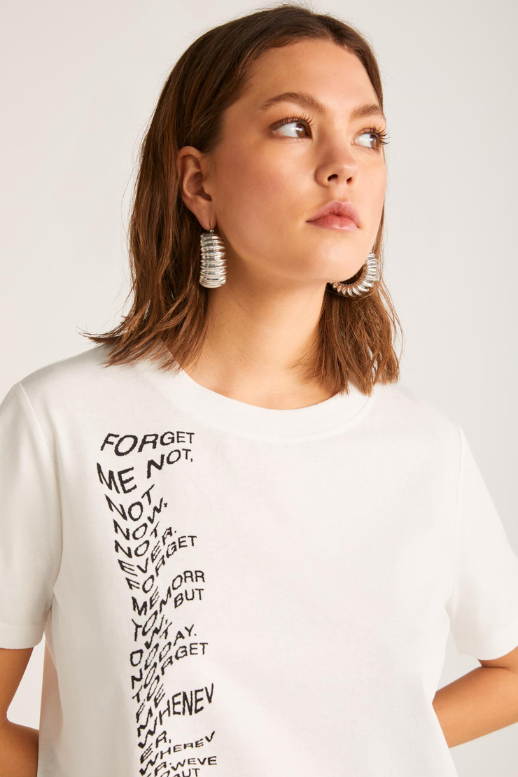 THESSA Basic Oversize Ekru Tekli T-Shirt