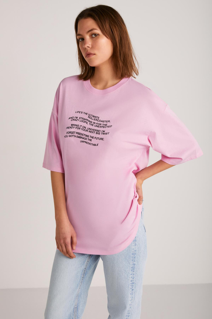 THESSA Basic Oversize Pembe Tekli T-Shirt