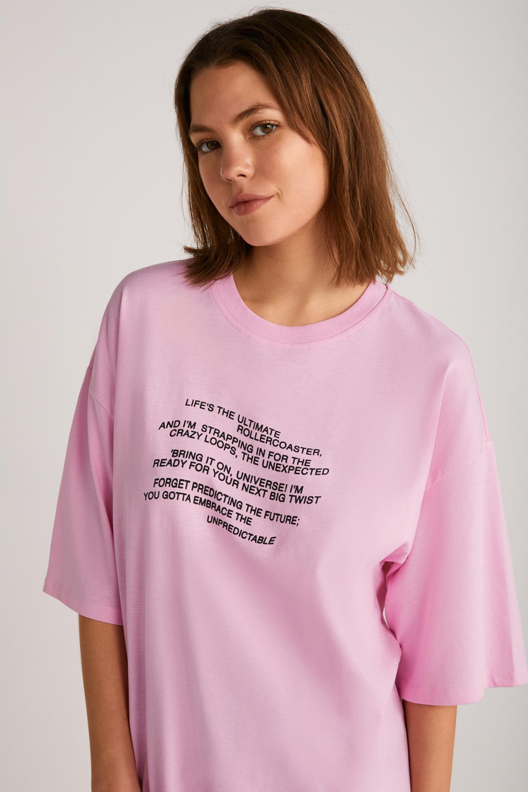 THESSA Basic Oversize Pembe Tekli T-Shirt