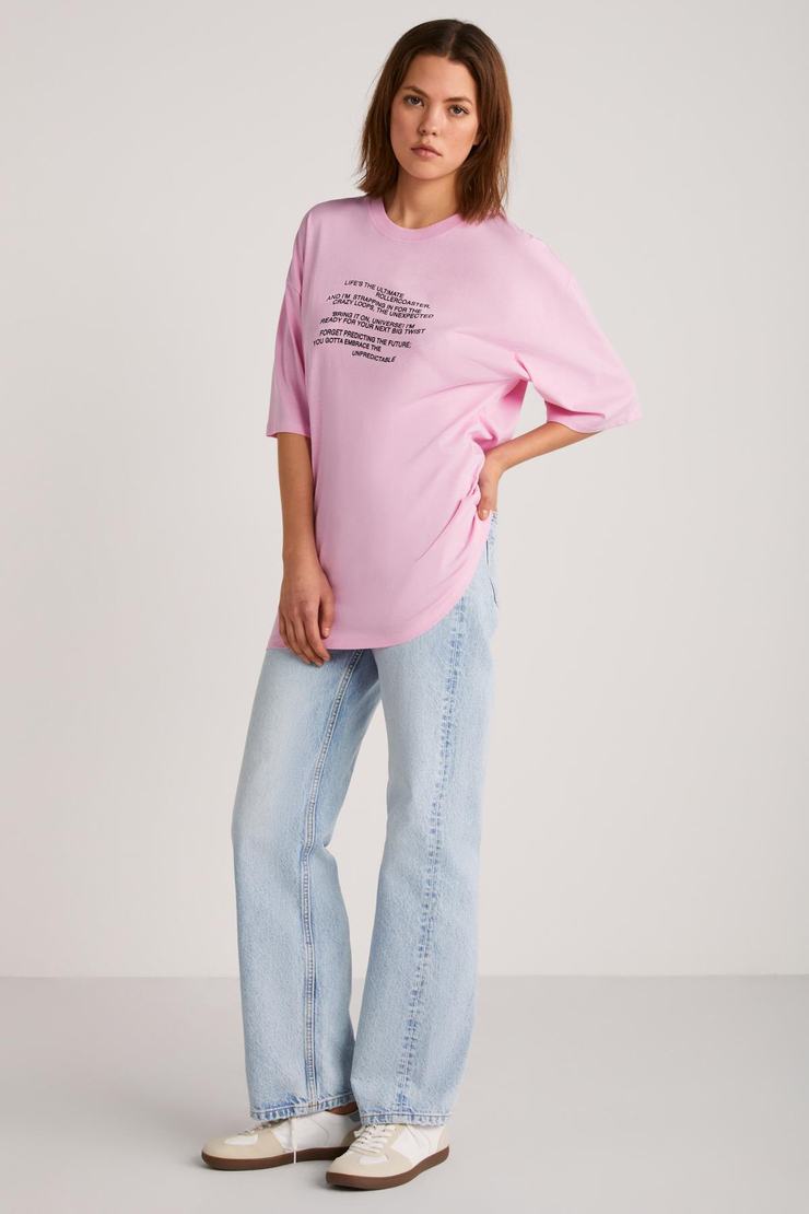 THESSA Basic Oversize Pembe Tekli T-Shirt