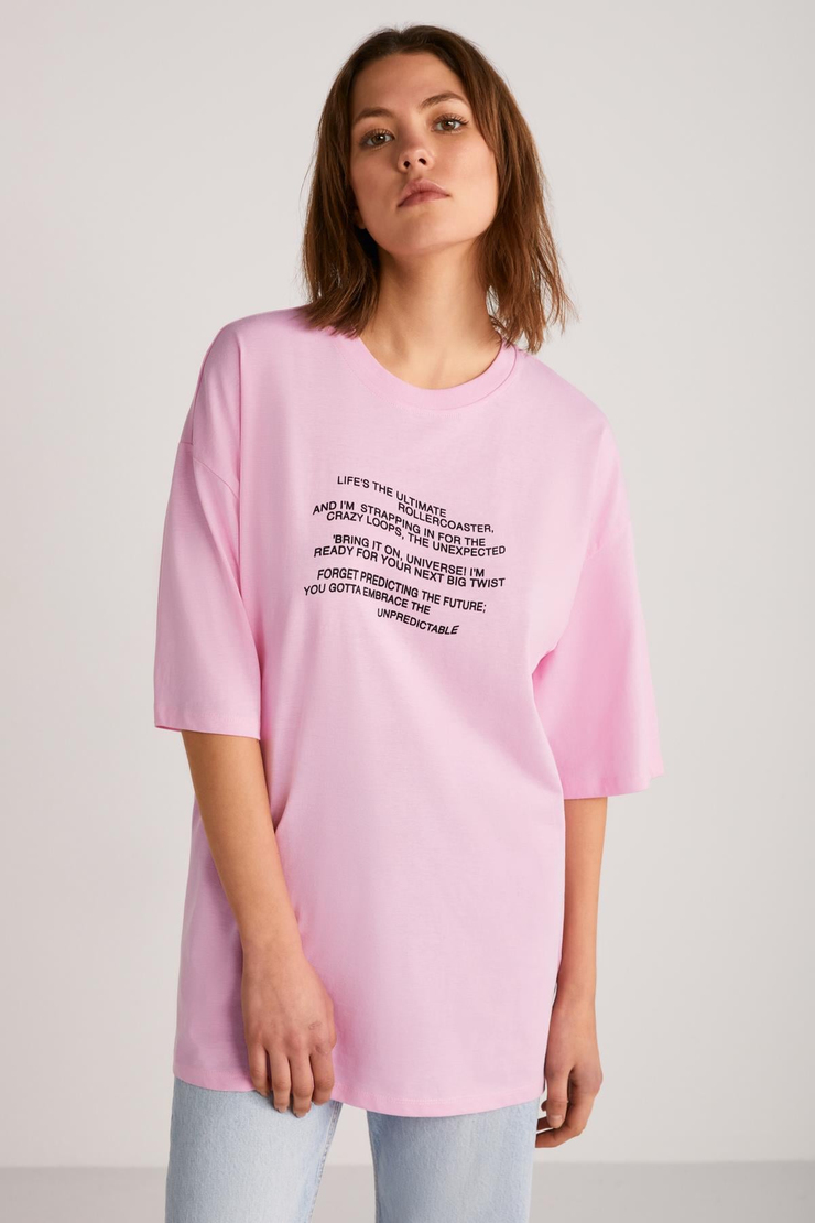 THESSA Basic Oversize Pembe Tekli T-Shirt