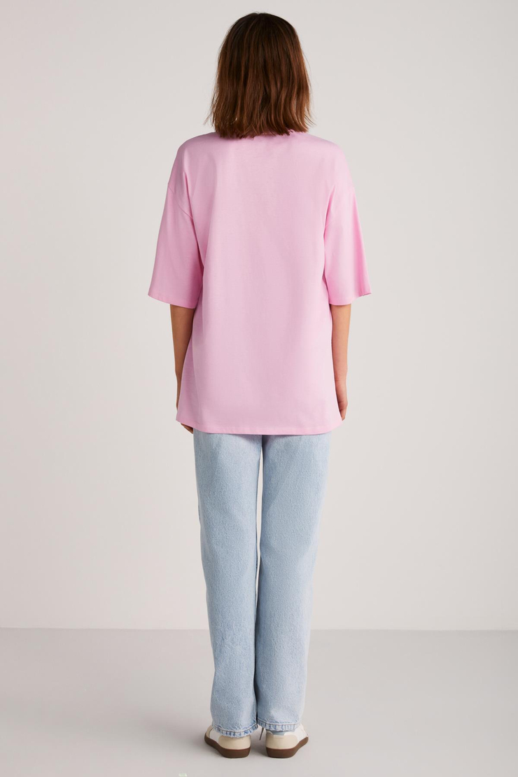 THESSA Basic Oversize Pembe Tekli T-Shirt