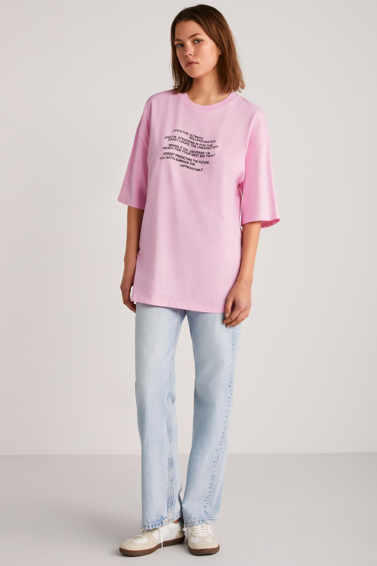 THESSA Basic Oversize Pembe Tekli T-Shirt