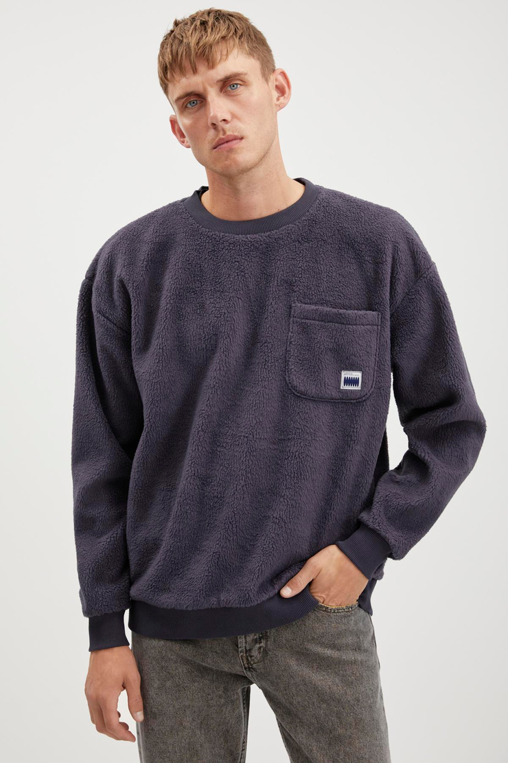 THOMPSON  Relaxed Lacivert Tekli Sweatshirt