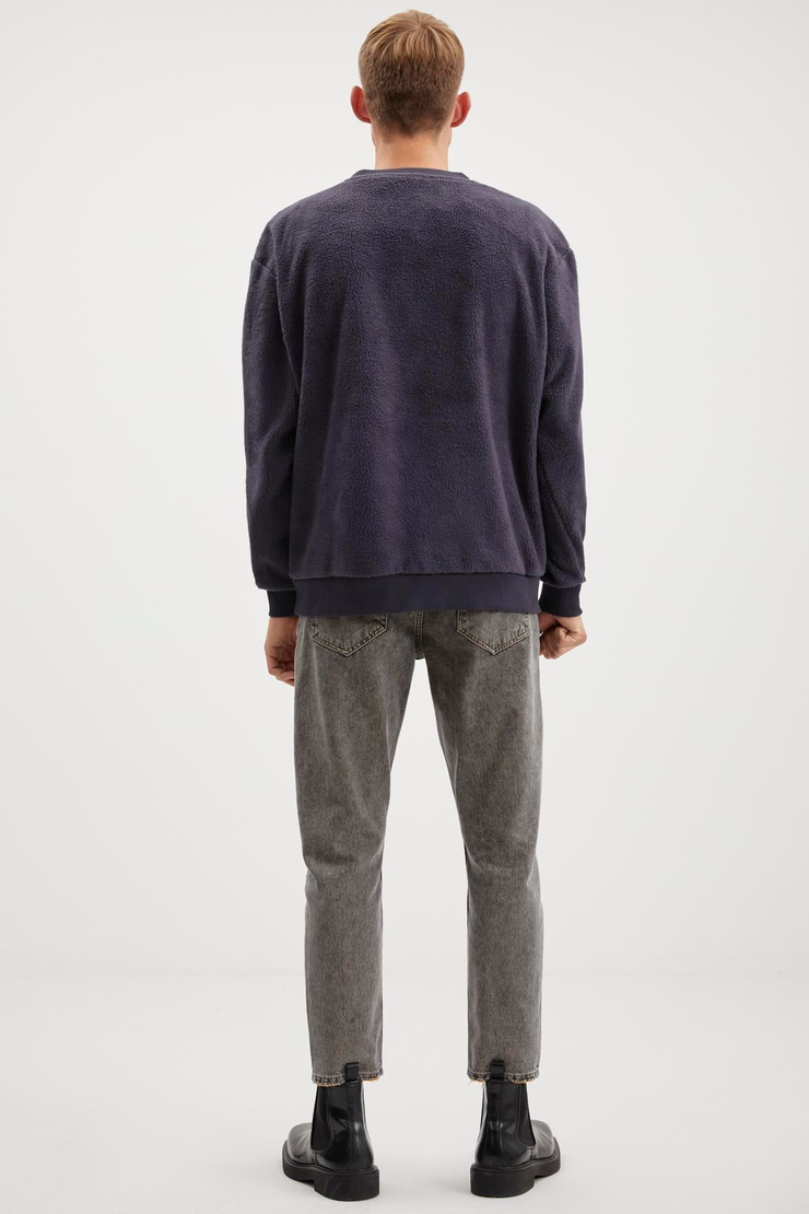 THOMPSON  Relaxed Lacivert Tekli Sweatshirt